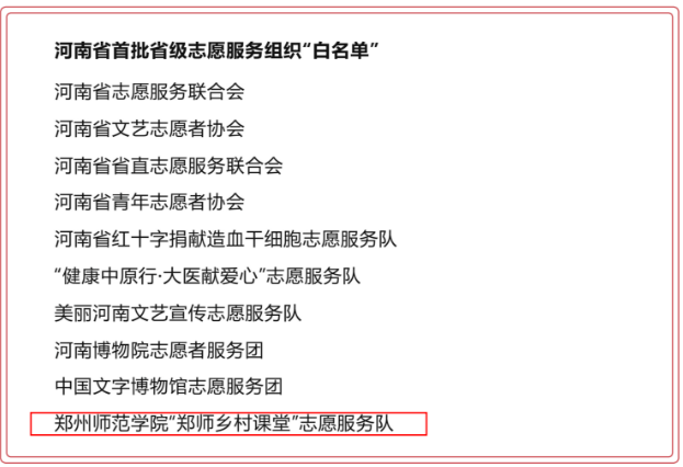 “郑师乡村课堂”志愿服务队成功入选首批省级志愿服务组织“白名单”